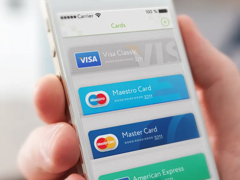 Credit cards in a wallet app