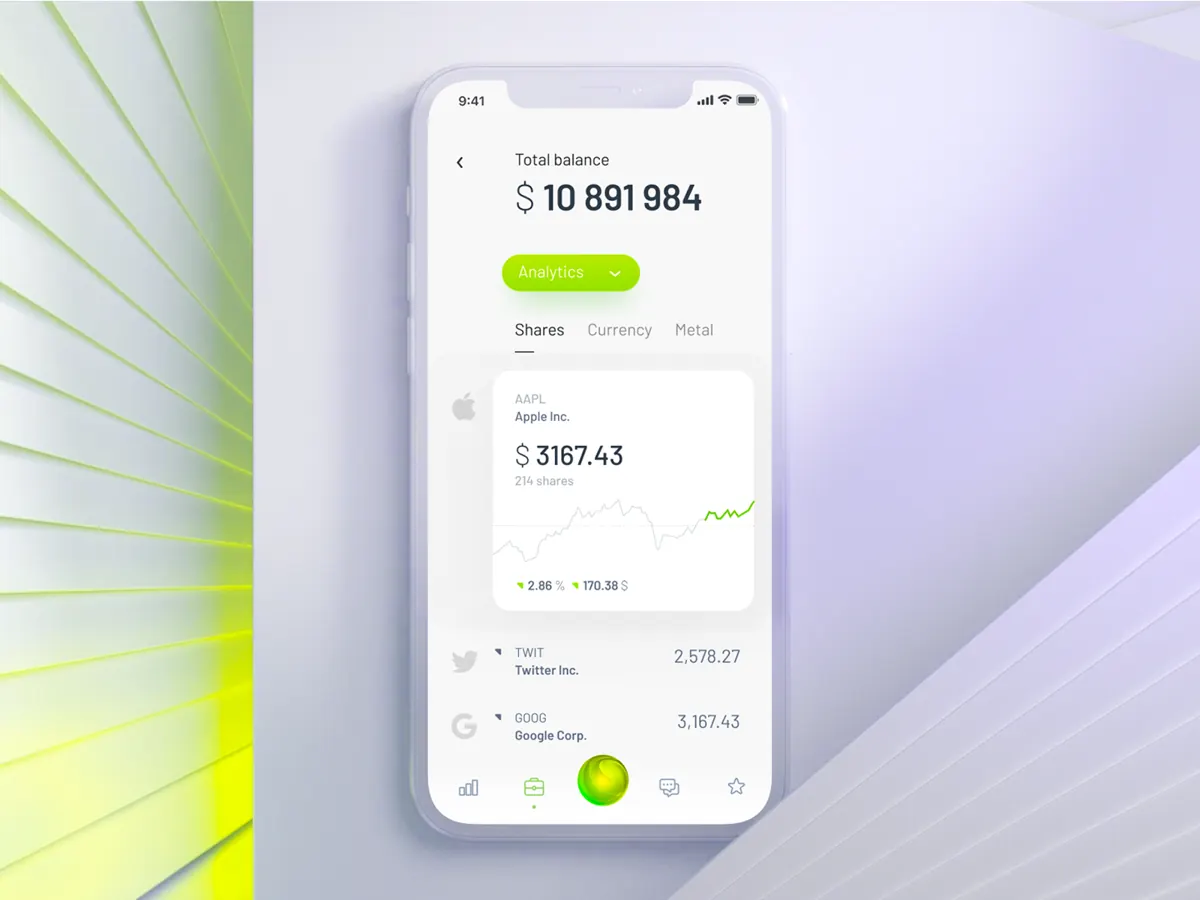 Private banking UI for a European bank