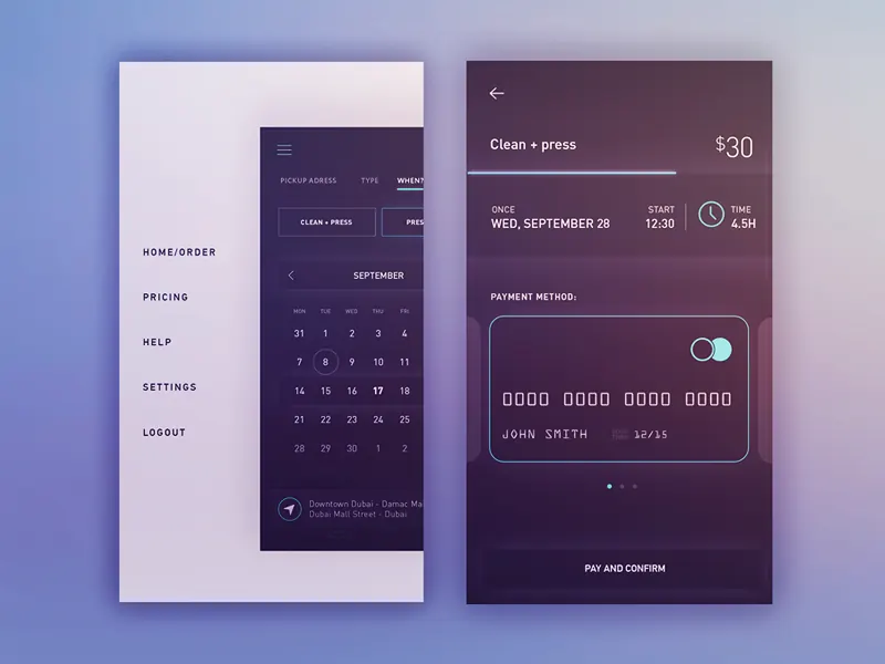 Payment screen for a laundry pickup app