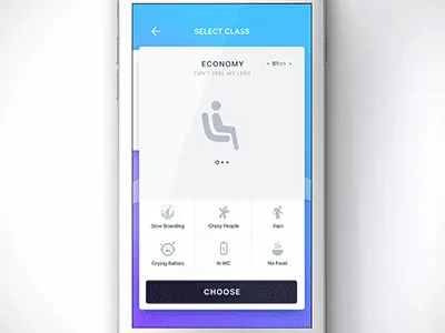 Tinder Travel ticket class selection